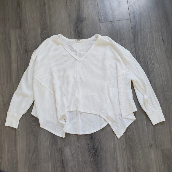 Free People Waffle Thermal Coraline Top White Asymmetric Whimsy Coastal Cowgirl - Picture 2 of 9